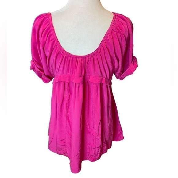 Rebecca Taylor Pink Silk Babydoll Blouse Y2K size small (2) short sleeves - Picture 8 of 14